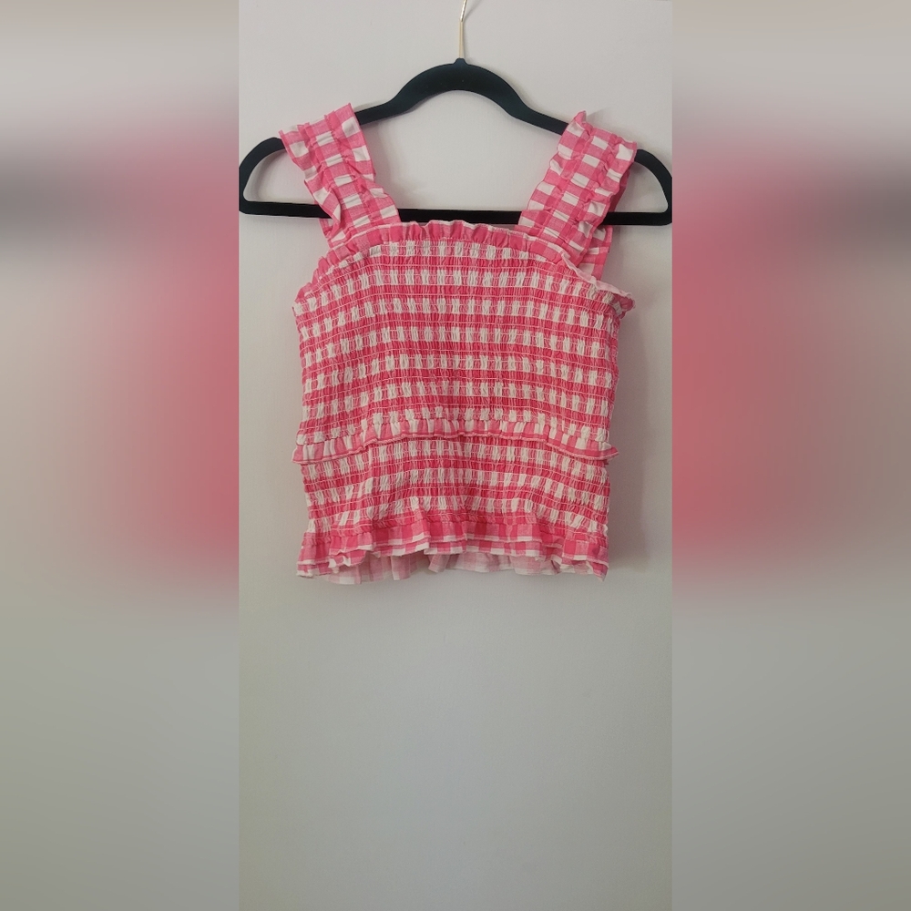 Anthropologie THML Pink and White Gingham Smock Top